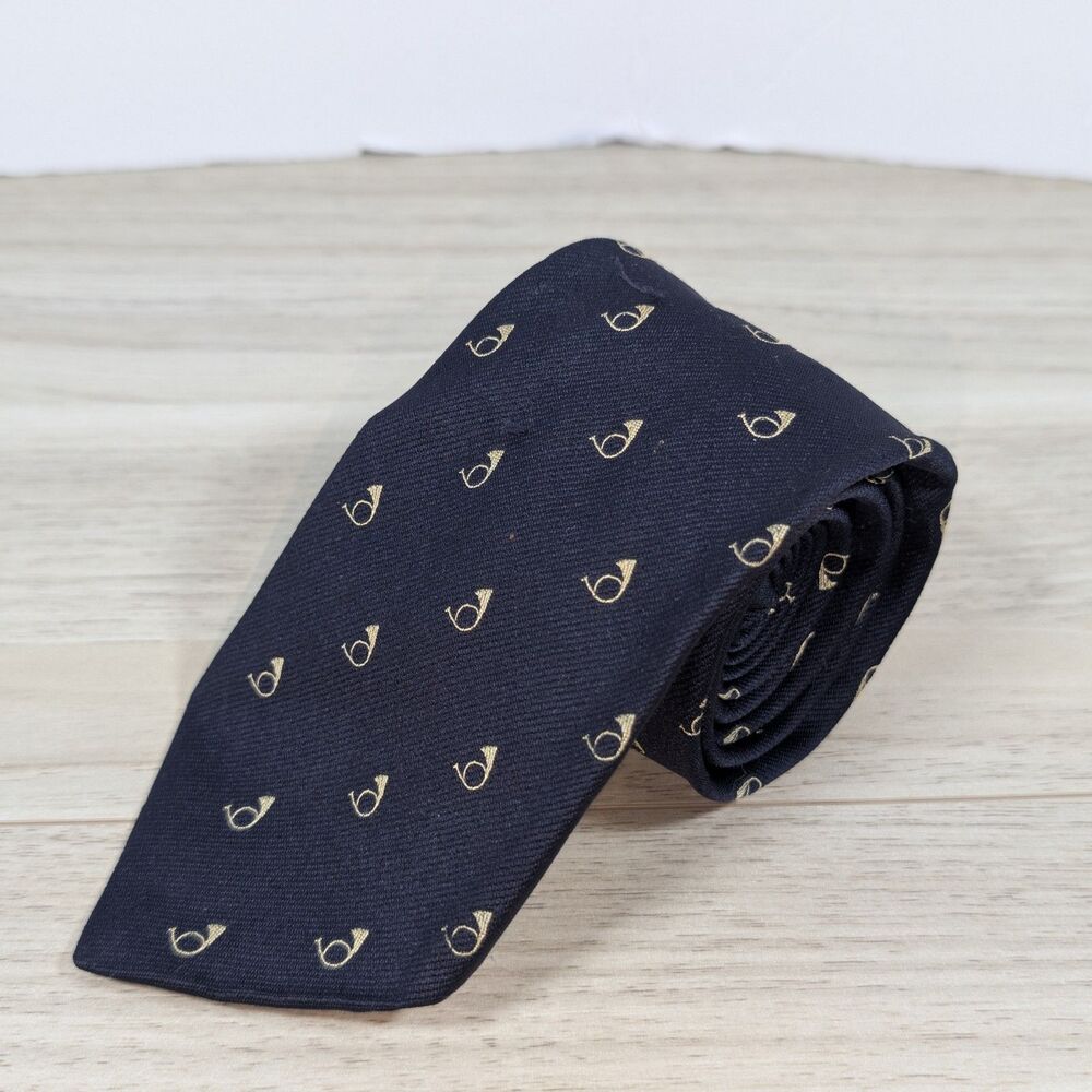 Navy Blue Gold French Horn Tie Music Band Orchestra Necktie